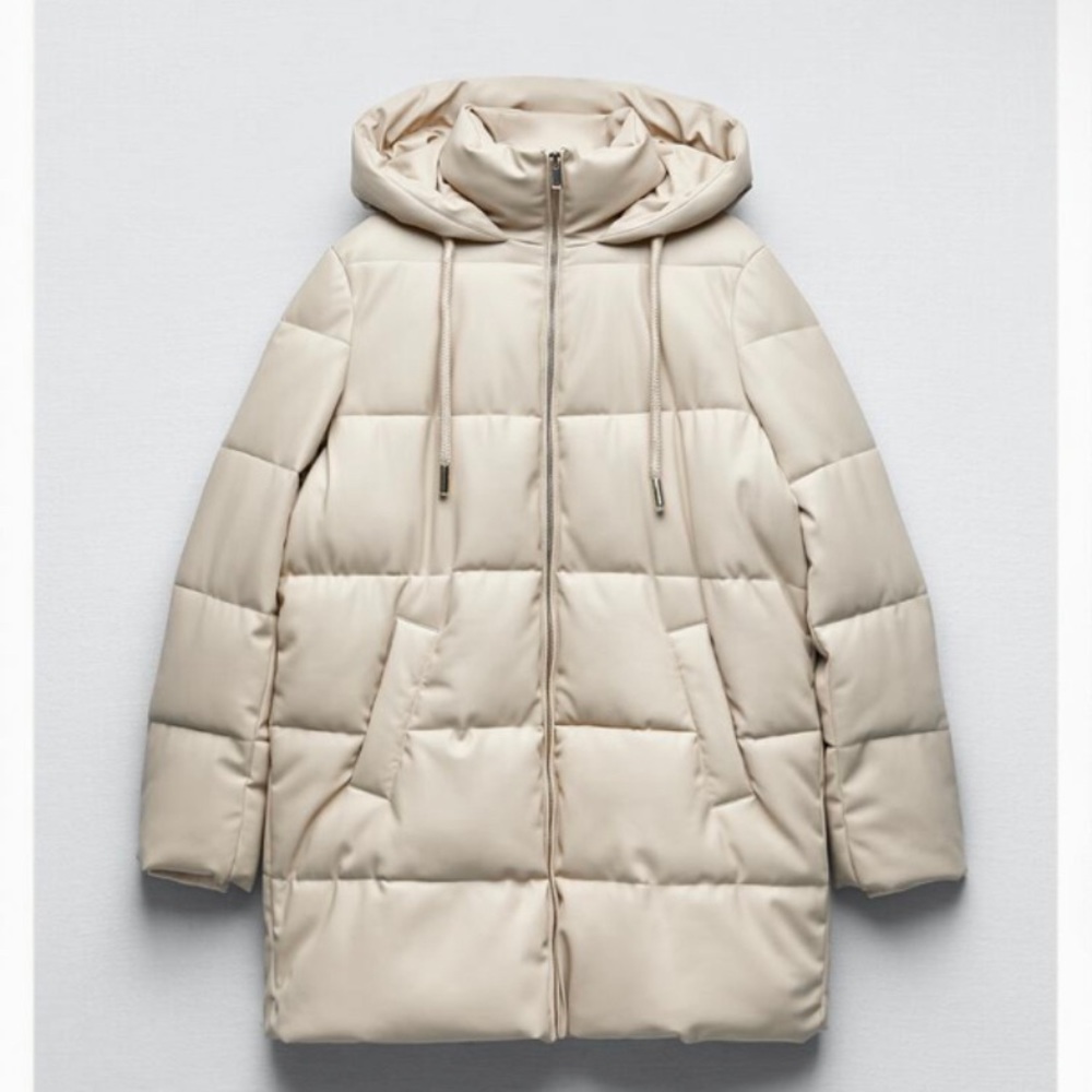Zara Wind protection faux leather puffer coat